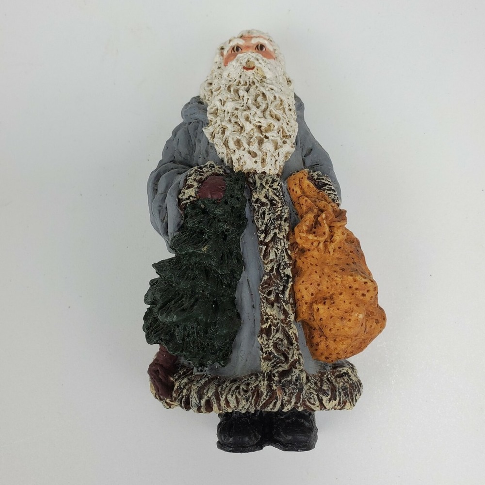 Rare June McKenna 1989 Old World Santa Blue Robe Holds Tree Collectible Ornament